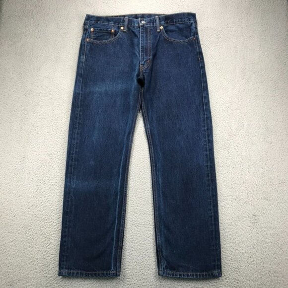 LEVIS 505 Jeans Mens Size 36x30 Regular Fit Straight Leg Dark Wash Faded Denim - Picture 2 of 16